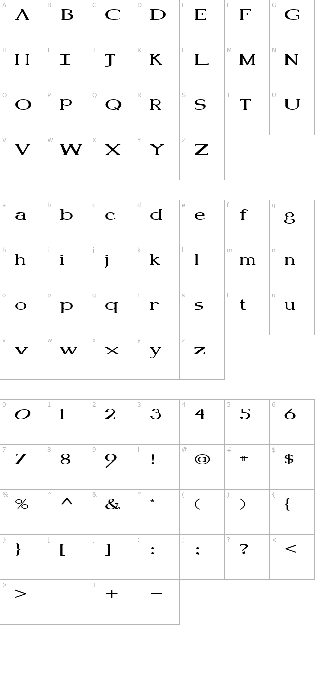 FZ ROMAN 18 EX character map