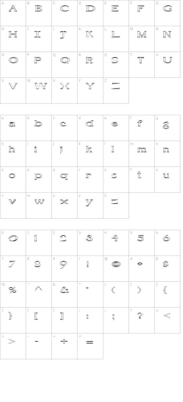 FZ ROMAN 18 HOLLOW EX character map