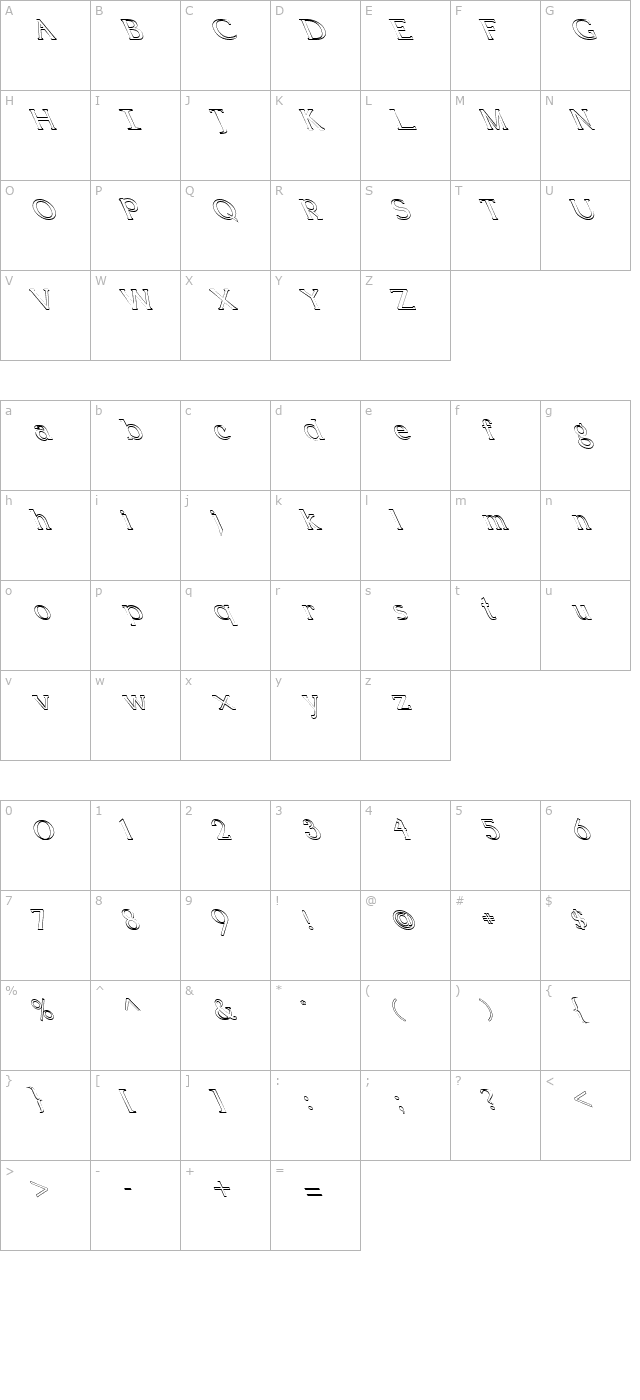 FZ ROMAN 18 HOLLOW LEFTY character map