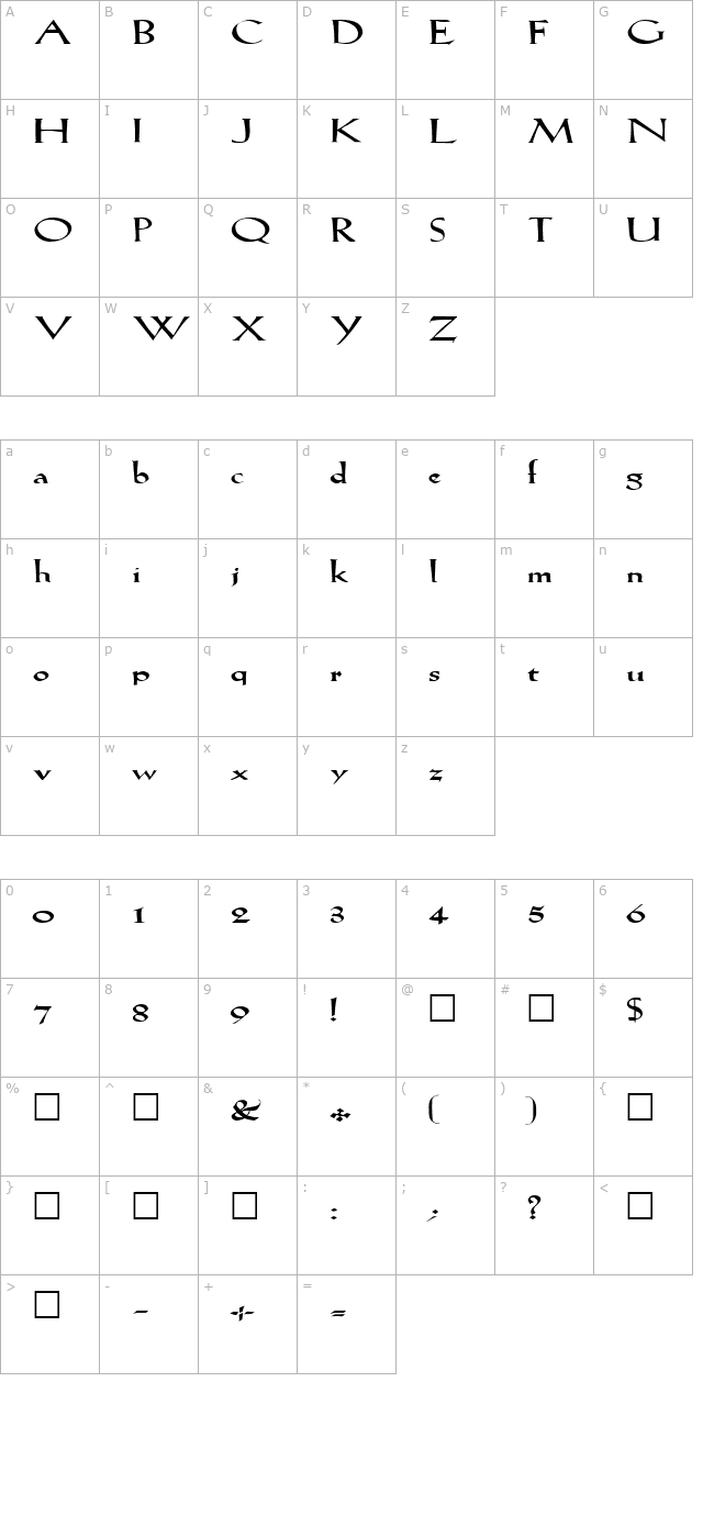 fz-roman-19-ex character map