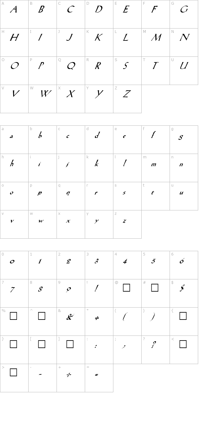 FZ ROMAN 19 ITALIC character map