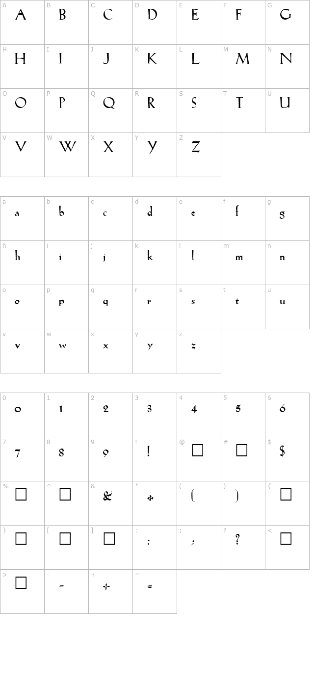 FZ ROMAN 19 character map