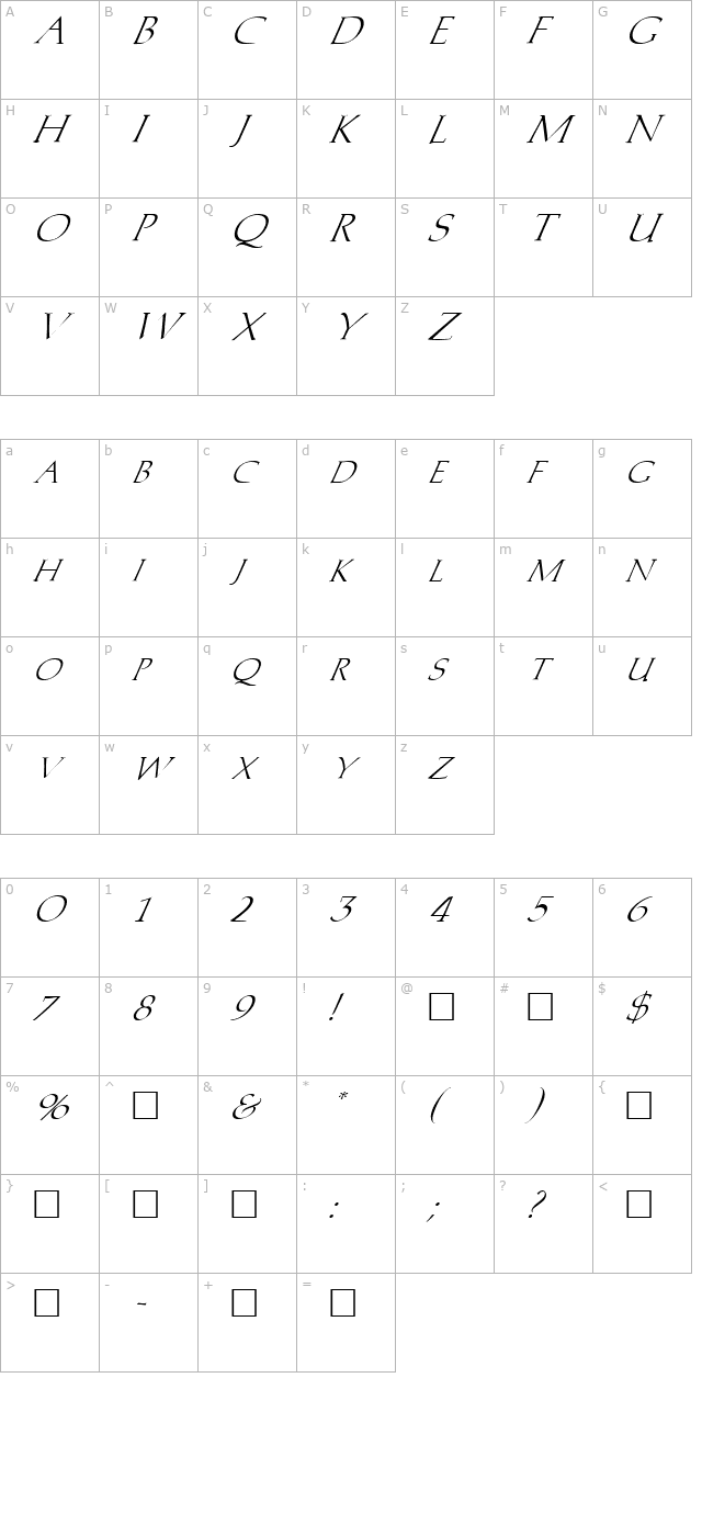 FZ ROMAN 2 ITALIC character map