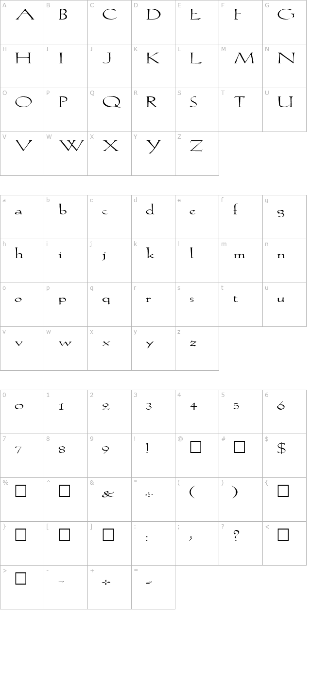 FZ ROMAN 20 EX character map