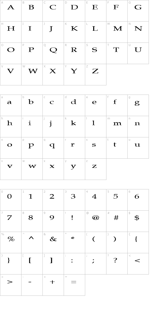 fz-roman-21-ex character map