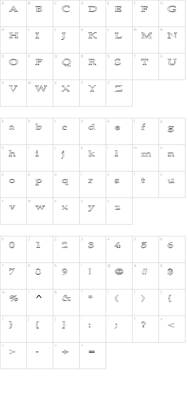 FZ ROMAN 21 HOLLOW EX character map