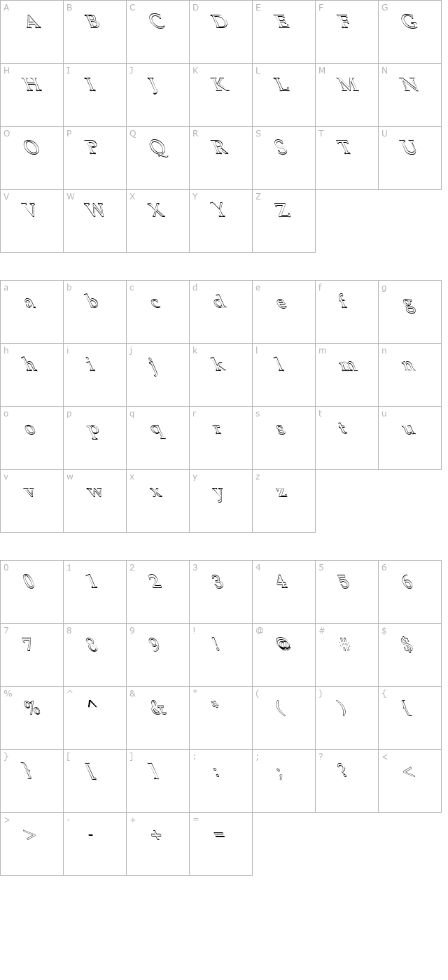 FZ ROMAN 21 HOLLOW LEFTY character map