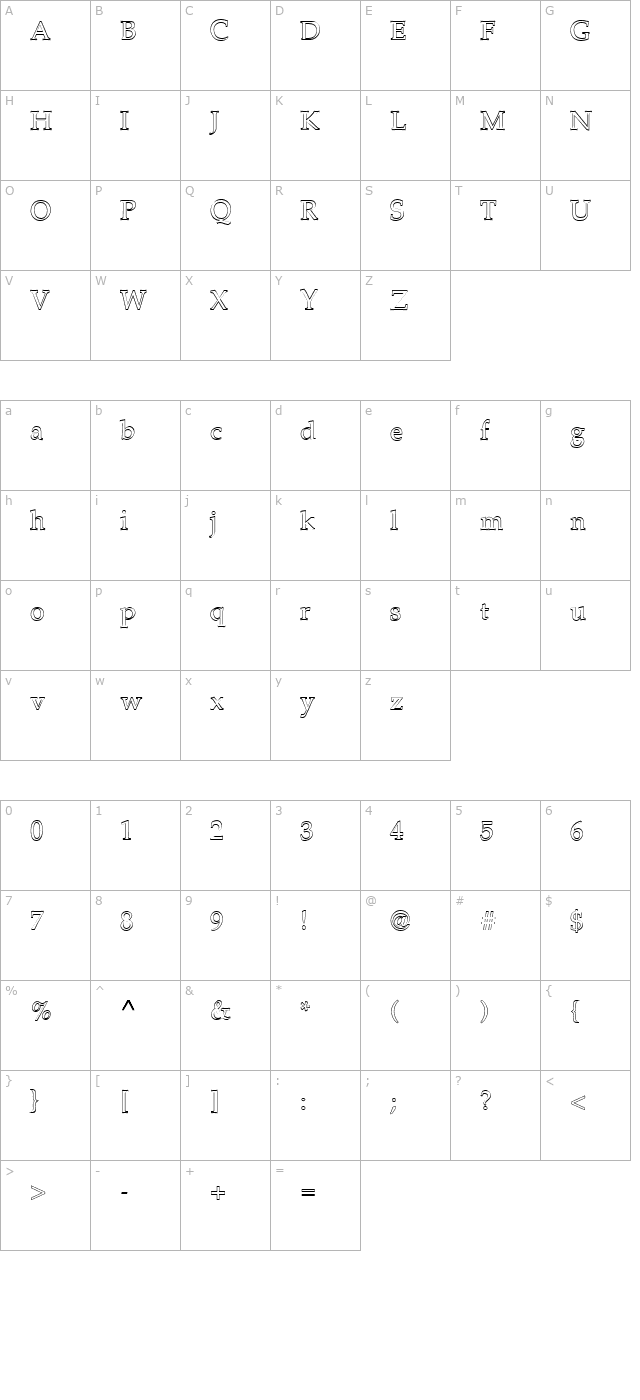 FZ ROMAN 21 HOLLOW character map