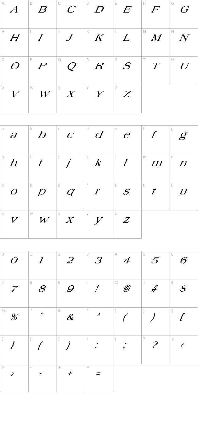 fz-roman-22-italic character map