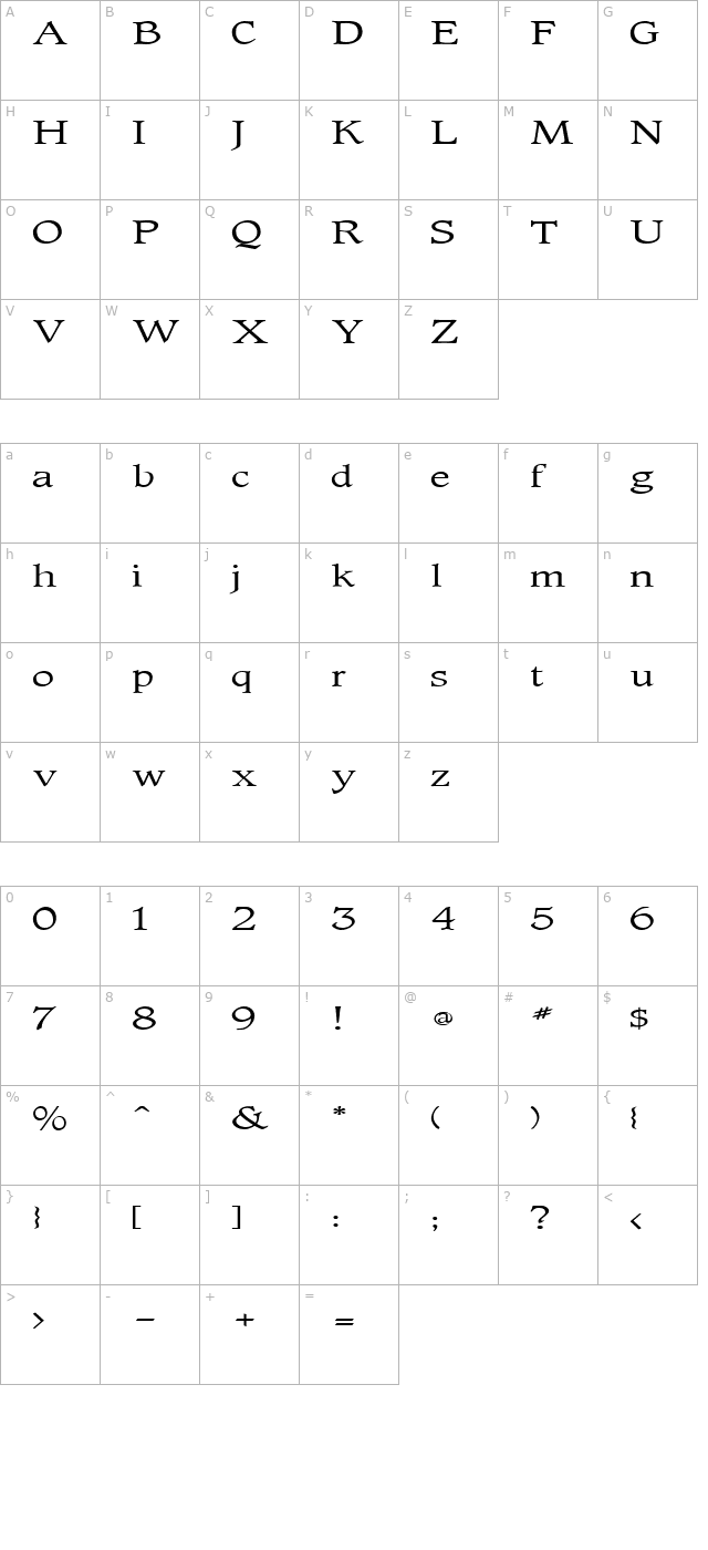 fz-roman-23-ex character map