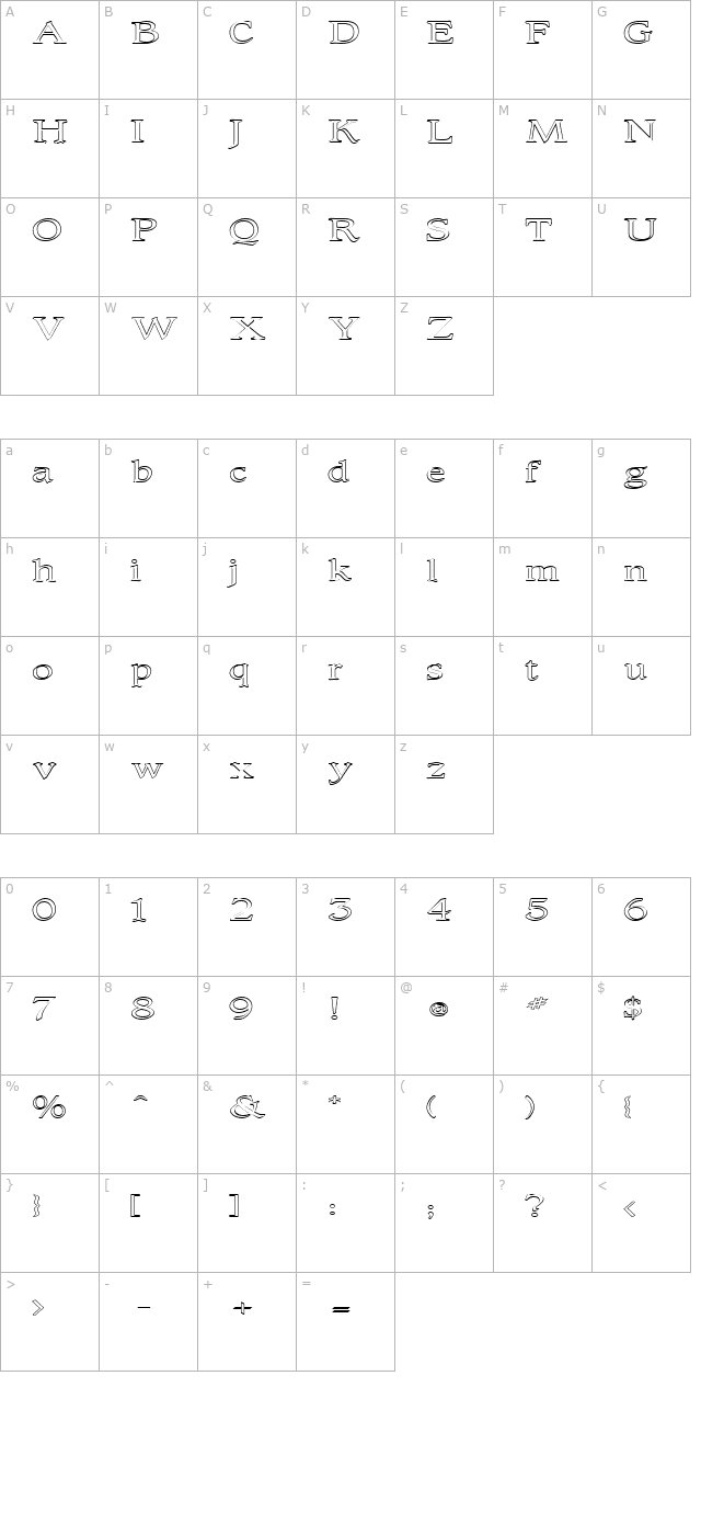 FZ ROMAN 23 HOLLOW EX character map