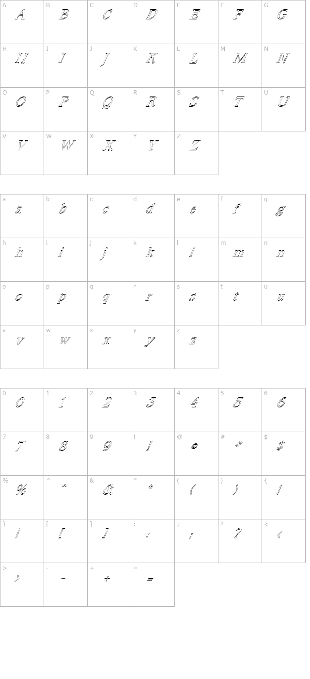 fz-roman-23-hollow-italic character map