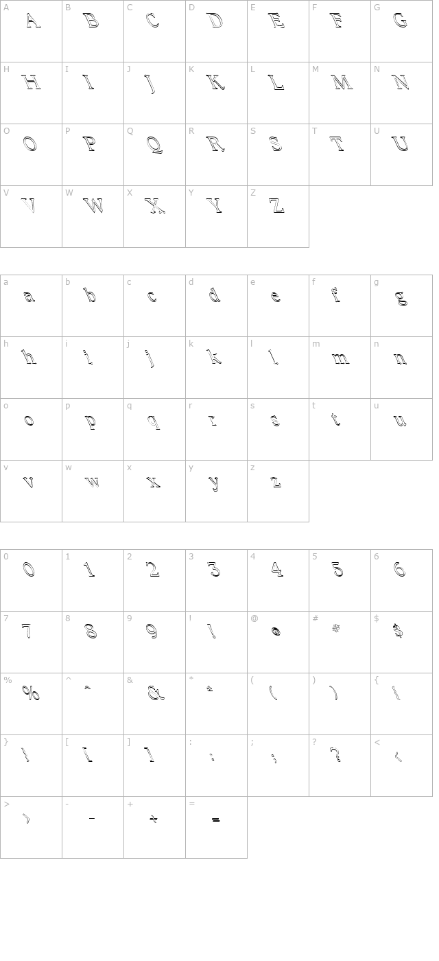 FZ ROMAN 23 HOLLOW LEFTY character map