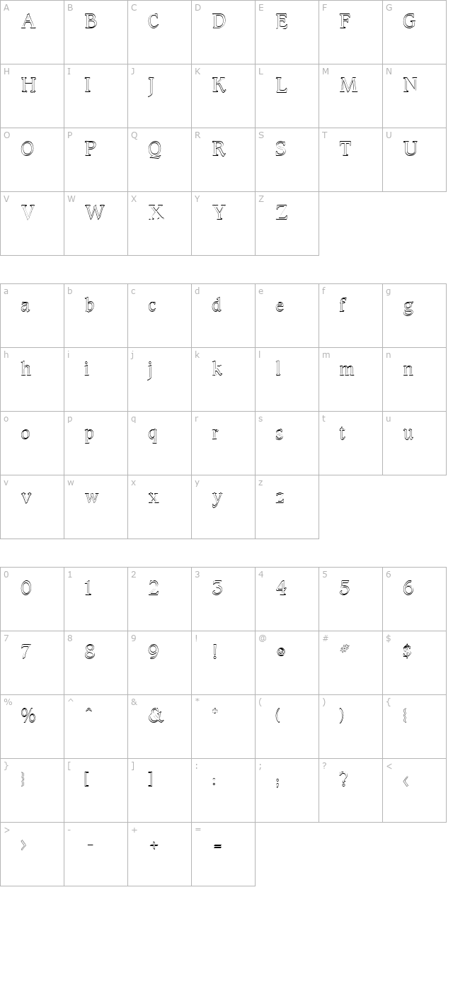 fz-roman-23-hollow character map