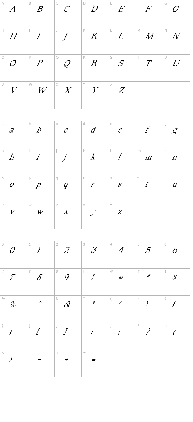 FZ ROMAN 23 ITALIC character map