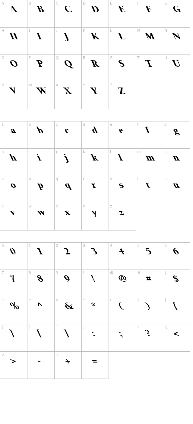 FZ ROMAN 24 LEFTY character map