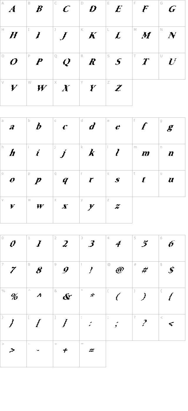 FZ ROMAN 24 WAVEY ITALIC character map