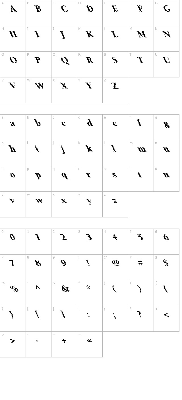 FZ ROMAN 24 WAVEY LEFTY character map