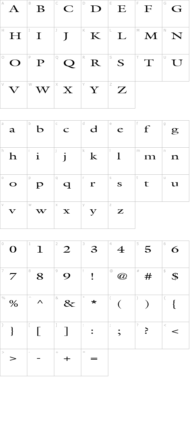 fz-roman-25-ex character map