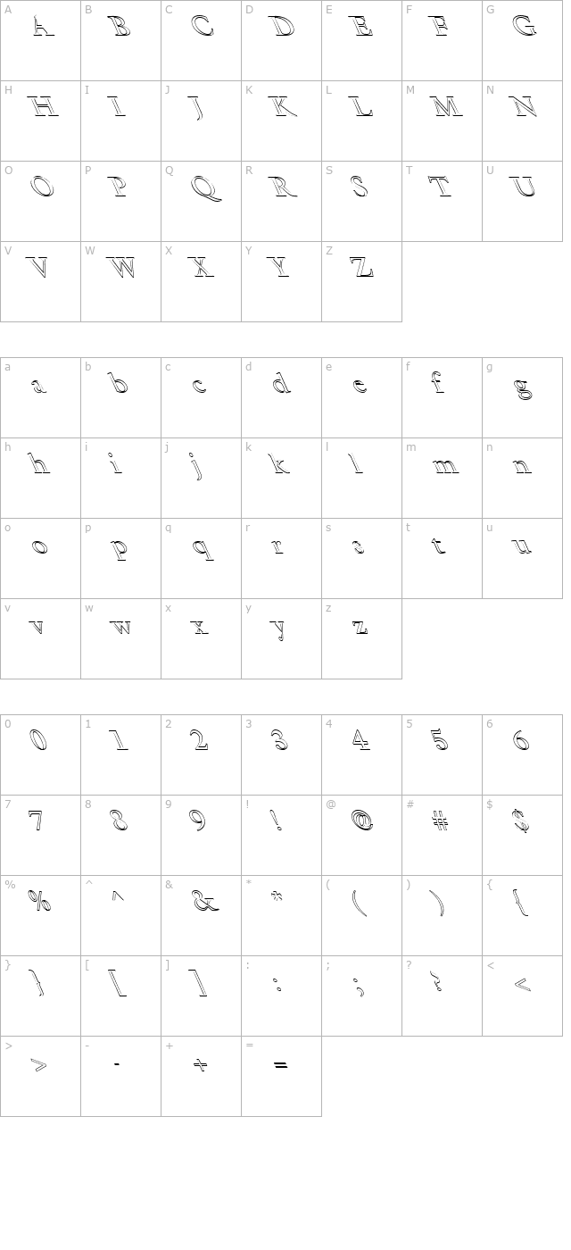 FZ ROMAN 25 HOLLOW LEFTY character map