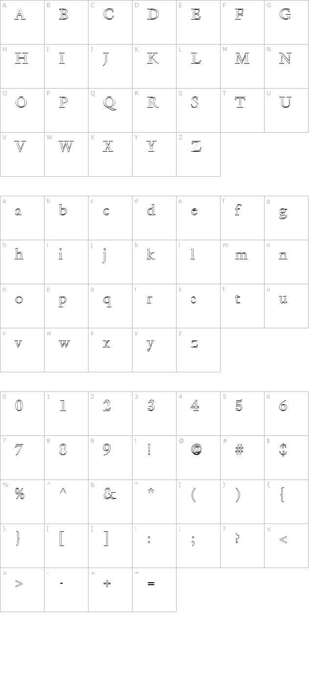 FZ ROMAN 25 HOLLOW character map