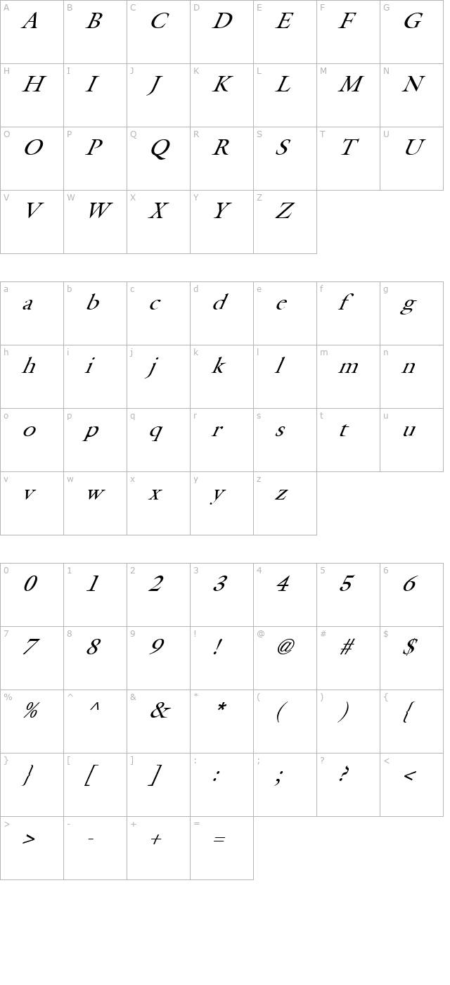 fz-roman-25-italic character map