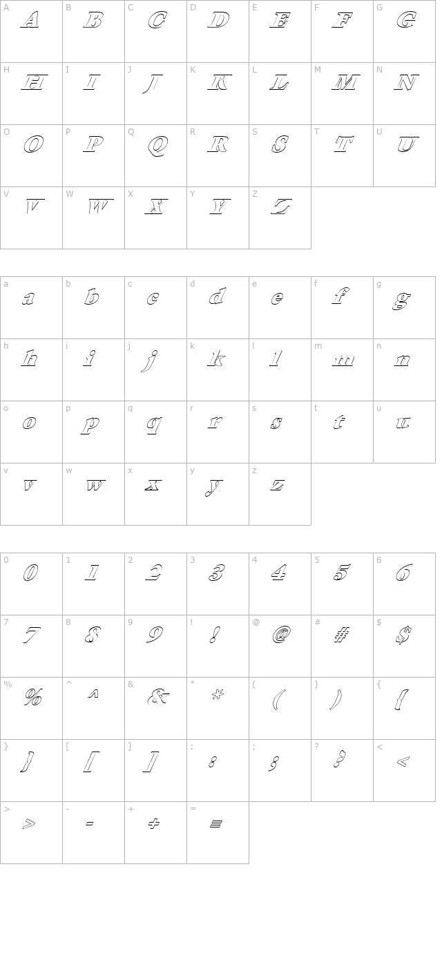 fz-roman-26-hollow-italic character map