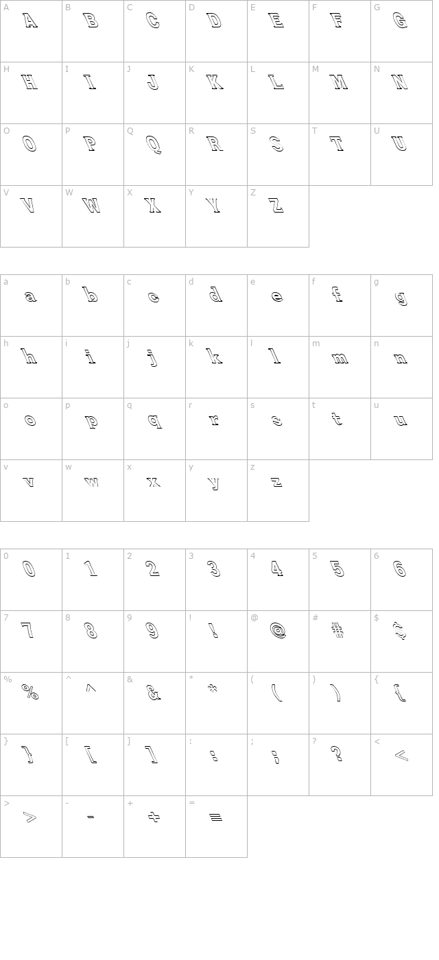 FZ ROMAN 27 HOLLOW LEFTY character map