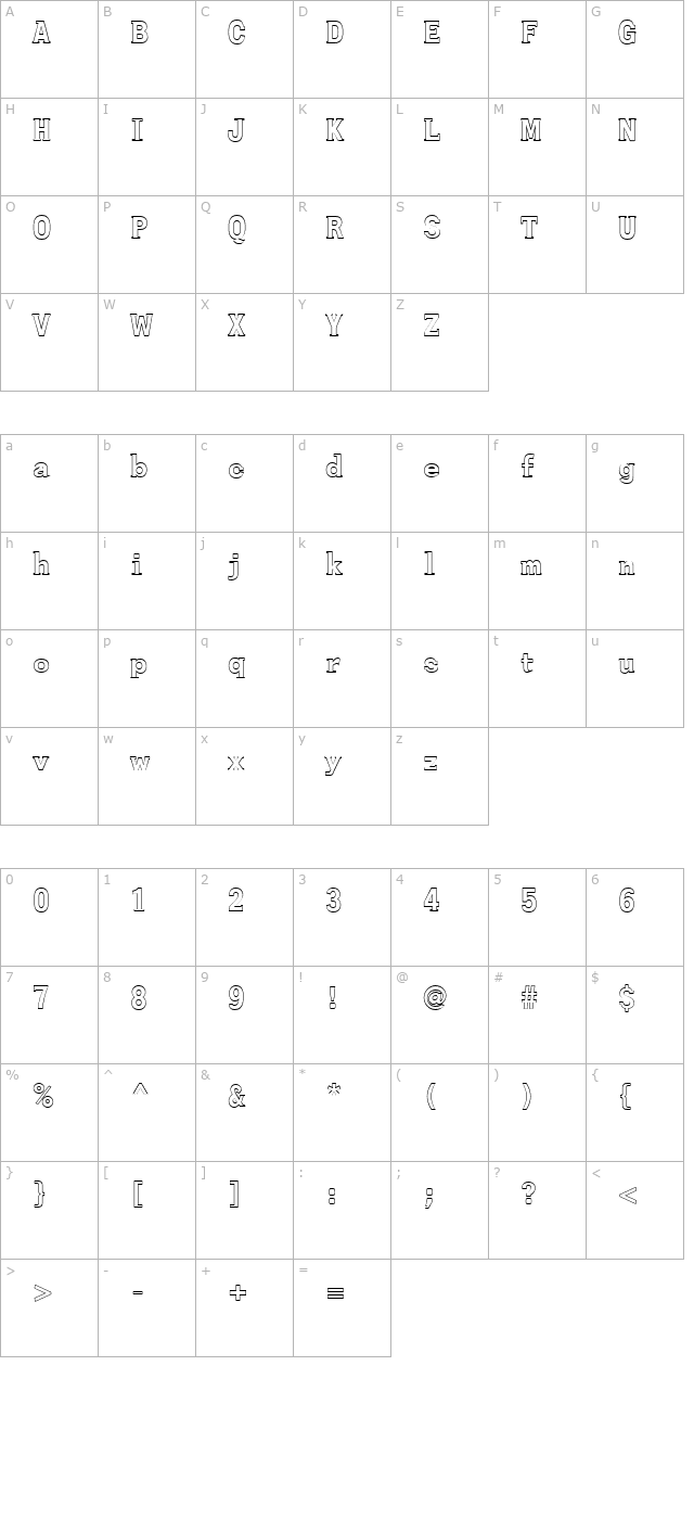 FZ ROMAN 27 HOLLOW character map