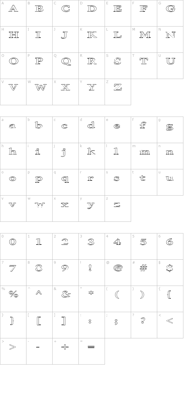 fz-roman-28-hollow-ex character map