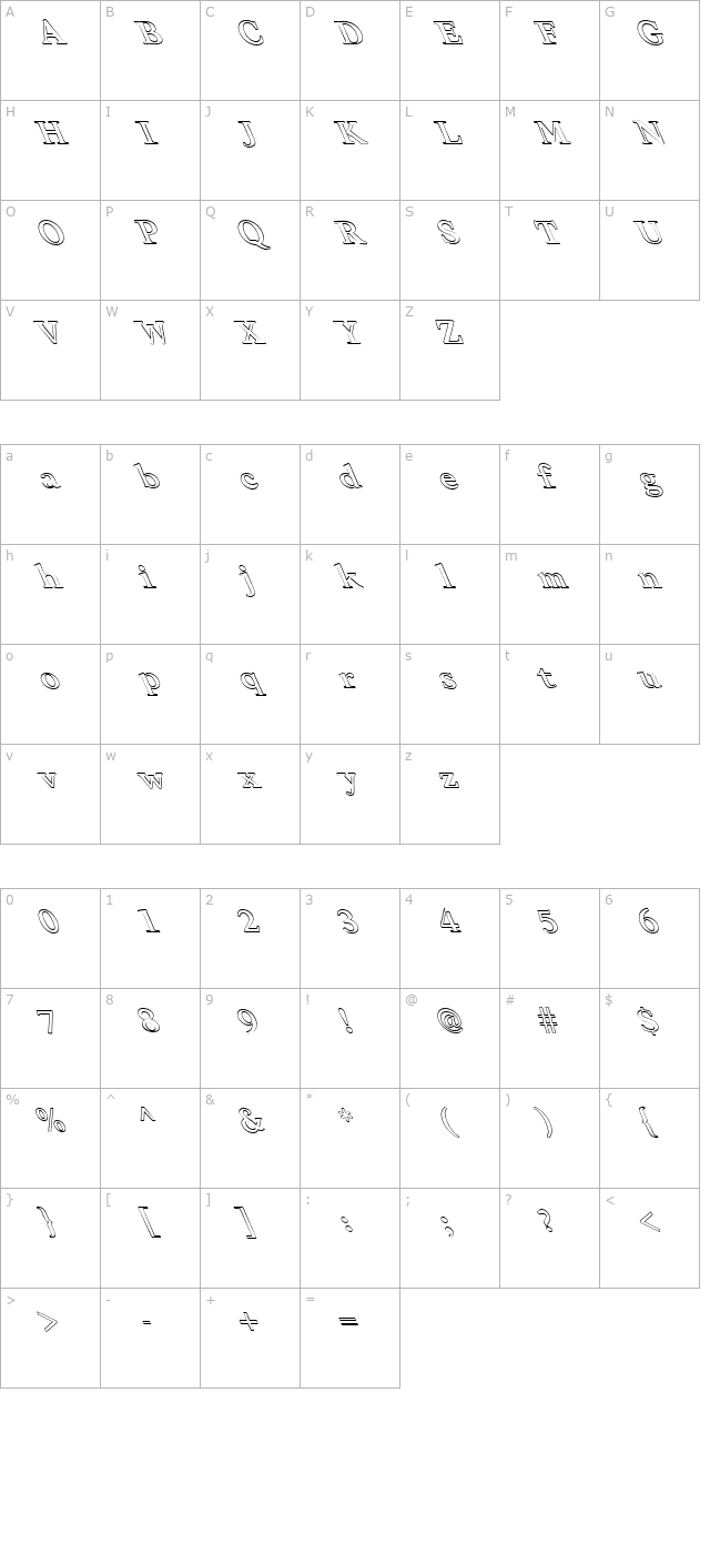 FZ ROMAN 28 HOLLOW LEFTY character map