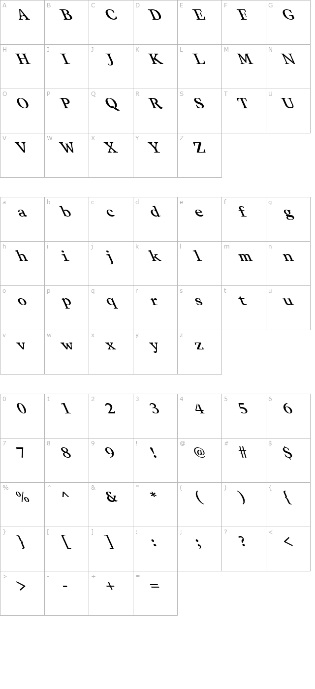 FZ ROMAN 28 LEFTY character map