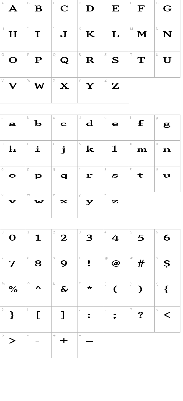 fz-roman-29-ex character map