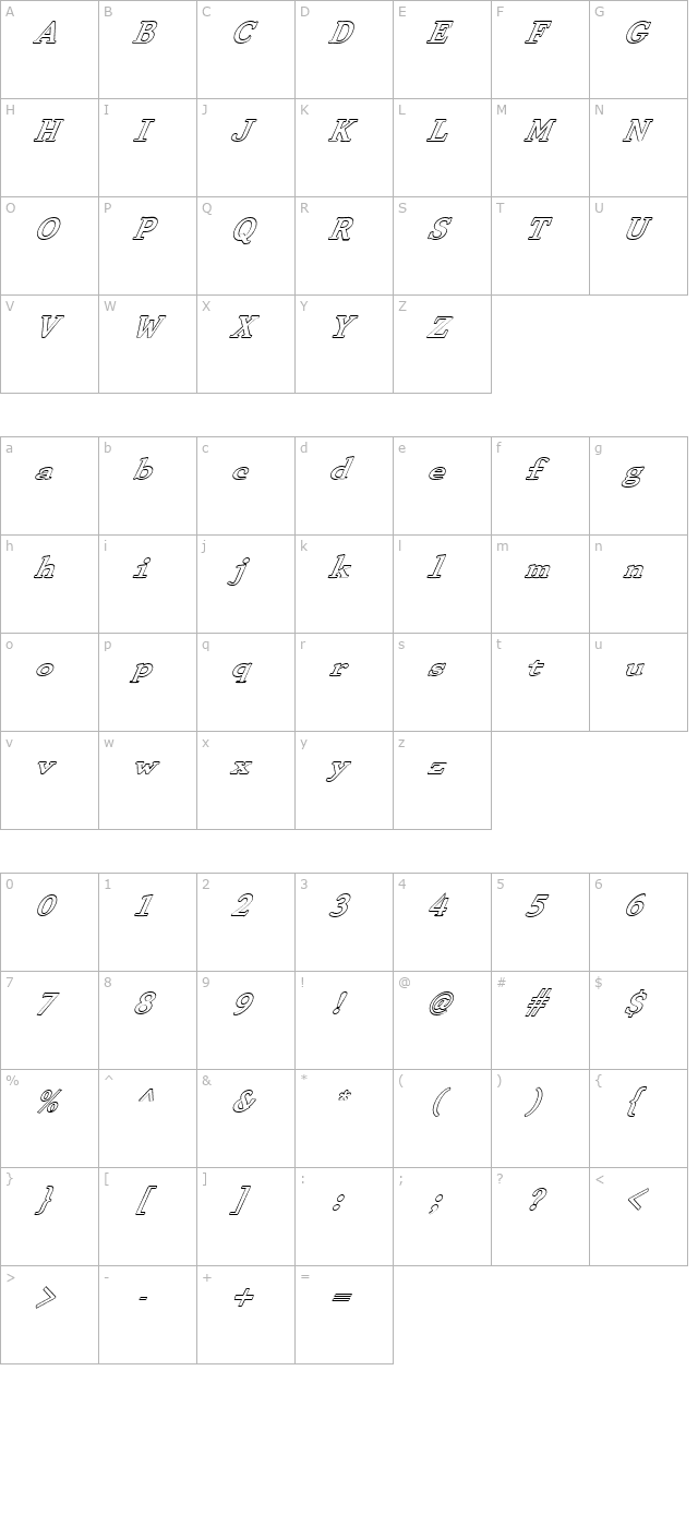 fz-roman-29-hollow-italic character map