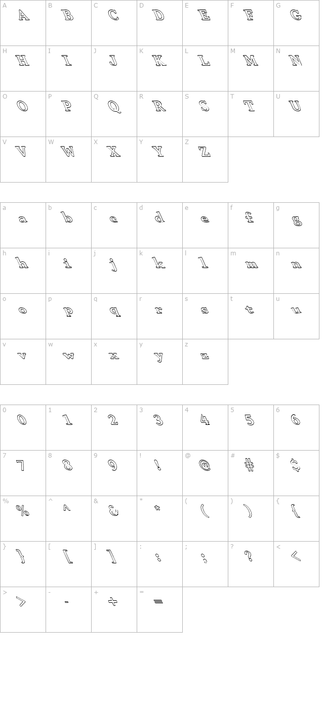 FZ ROMAN 29 HOLLOW LEFTY character map