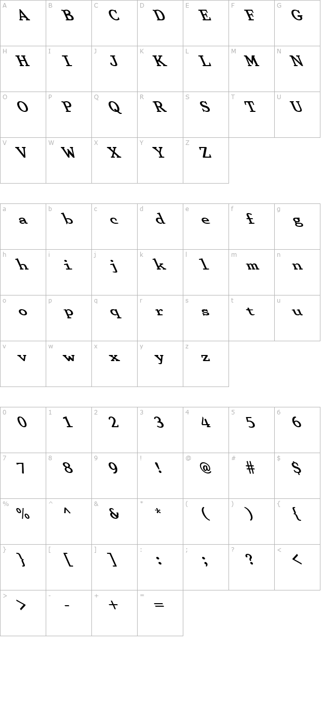 FZ ROMAN 29 LEFTY character map