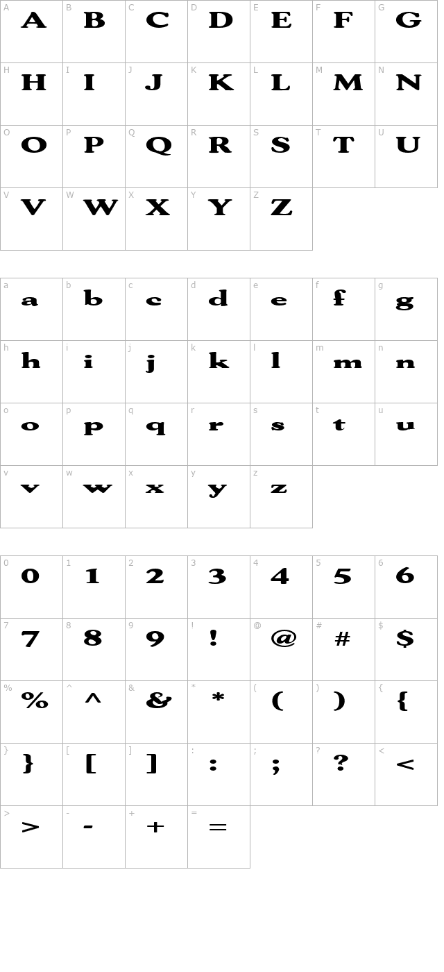 FZ ROMAN 30 EX character map