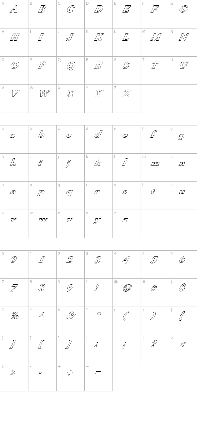 FZ ROMAN 30 HOLLOW ITALIC character map