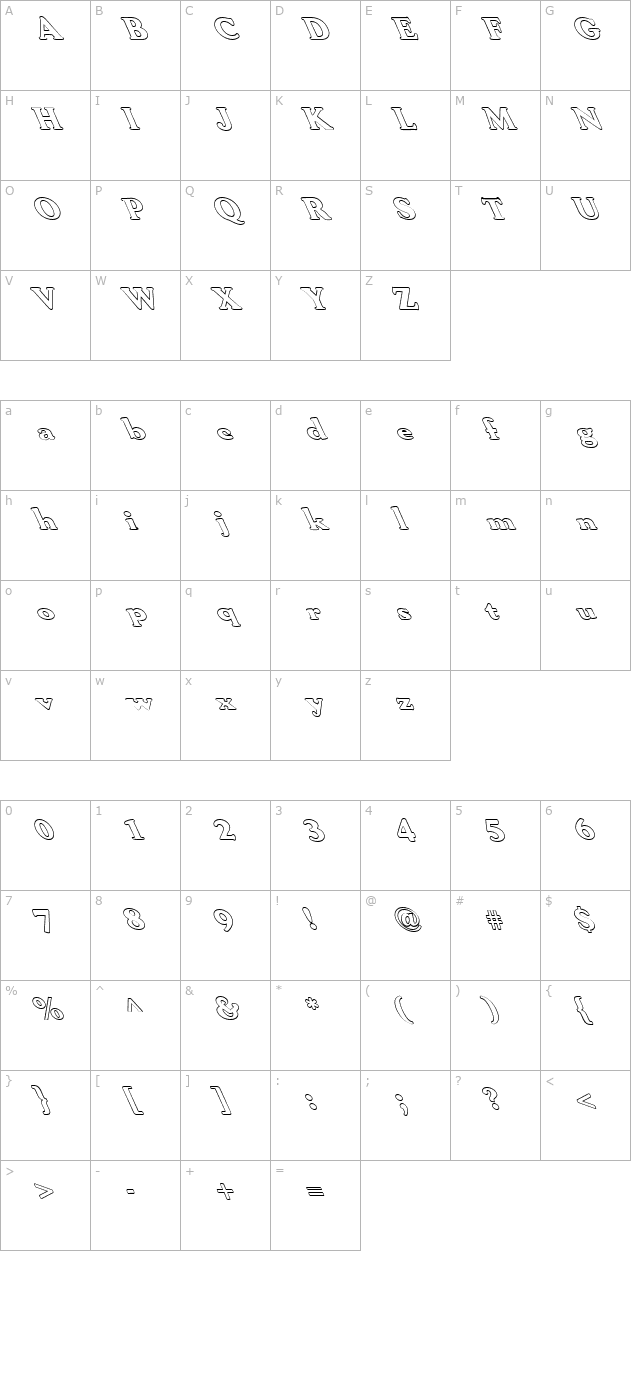 FZ ROMAN 30 HOLLOW LEFTY character map