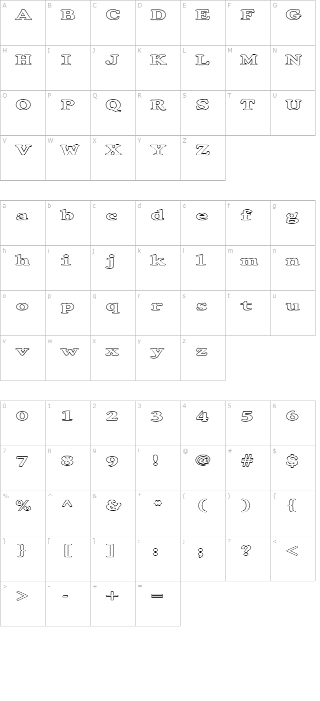 FZ ROMAN 32 HOLLOW EX character map