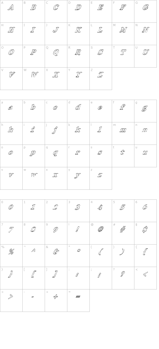 FZ ROMAN 32 HOLLOW ITALIC character map