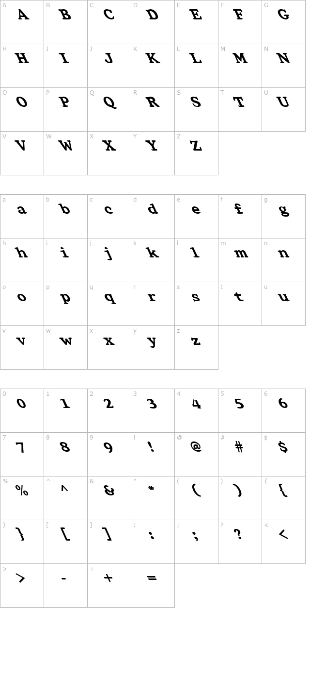 FZ ROMAN 32 LEFTY character map