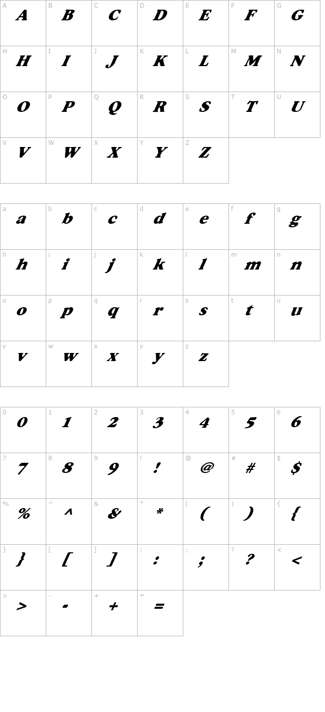 FZ ROMAN 34 ITALIC character map