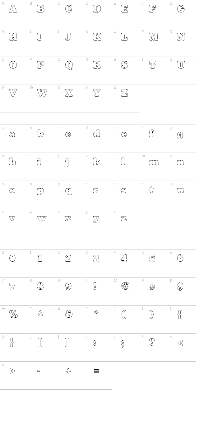 FZ ROMAN 35 HOLLOW character map