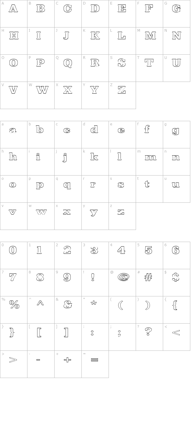 FZ ROMAN 36 HOLLOW EX character map