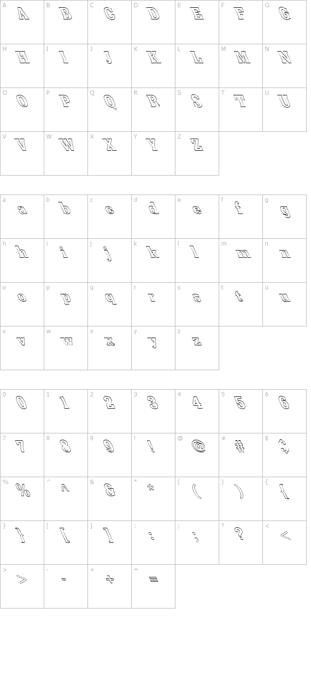 FZ ROMAN 36 HOLLOW LEFTY character map