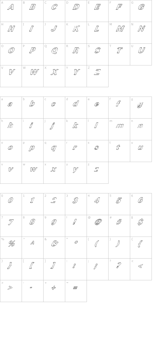 fz-roman-37-hollow-italic character map