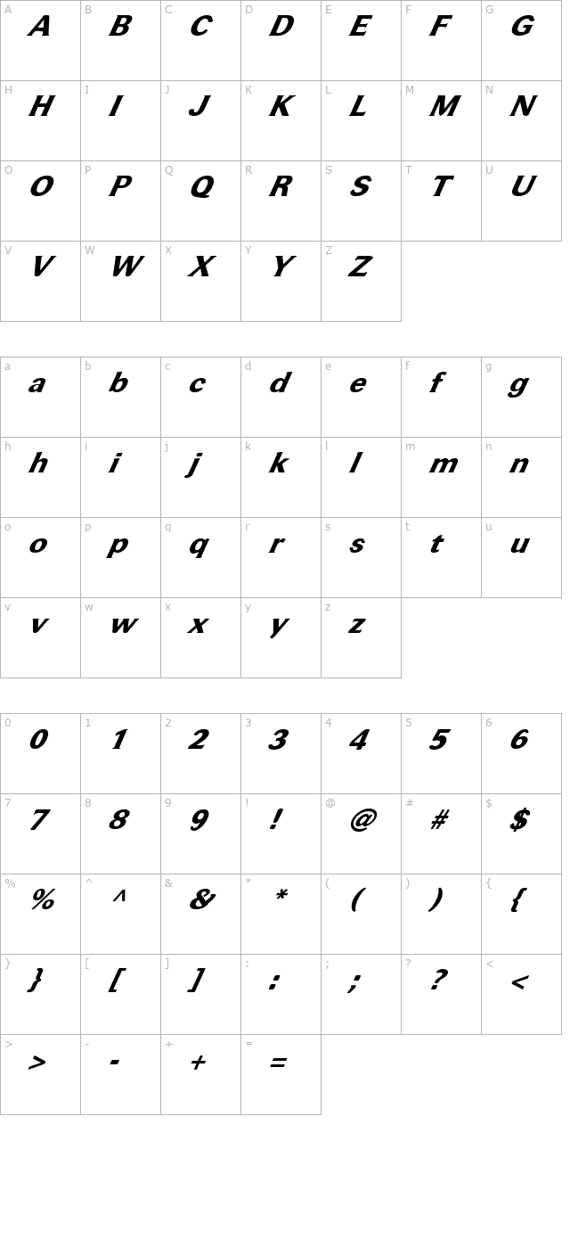 FZ ROMAN 37 ITALIC character map