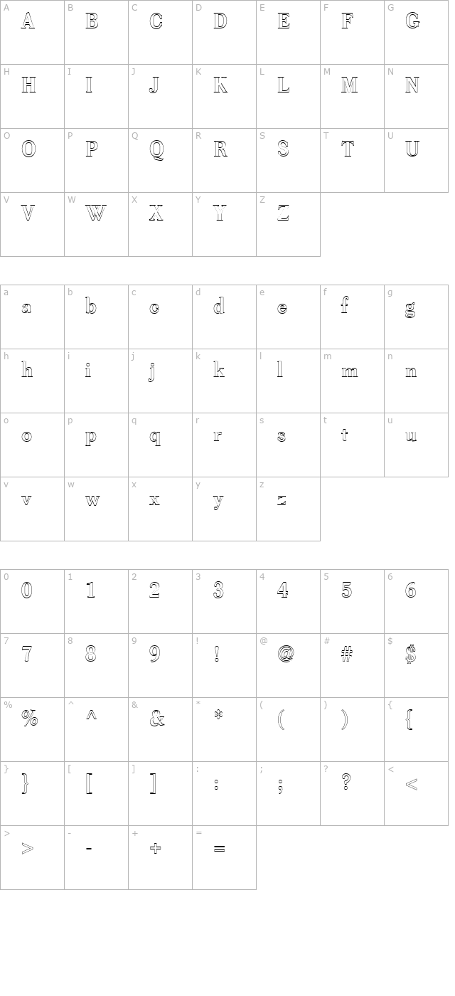 FZ ROMAN 39 HOLLOW character map