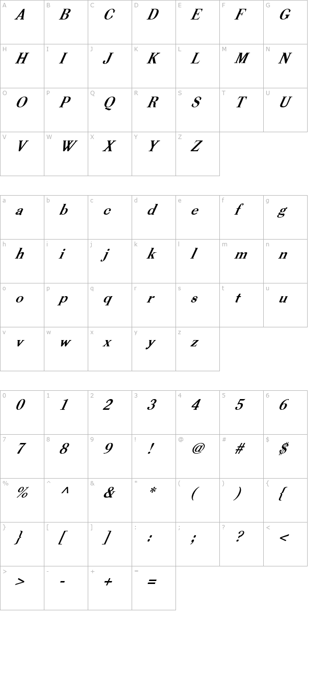 FZ ROMAN 39 ITALIC character map